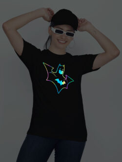 Black Cotton Batman Rainbow Reflective Women T-shirt
