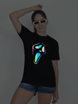 Black Cotton Ghost Rainbow Reflective Women T-shirt
