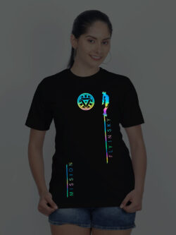 Black Cotton Mission Fly Rainbow Reflective Women T-shirt