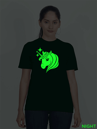 Bgreen Cotton Unicorn Glow in Dark Women T-shirt