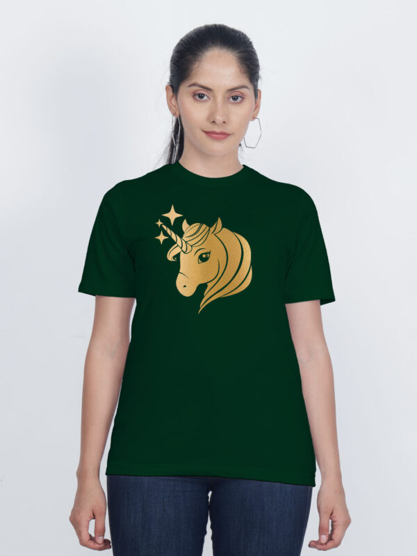Bgreen Cotton Unicorn Gold Printed Printed Women T-shirt
