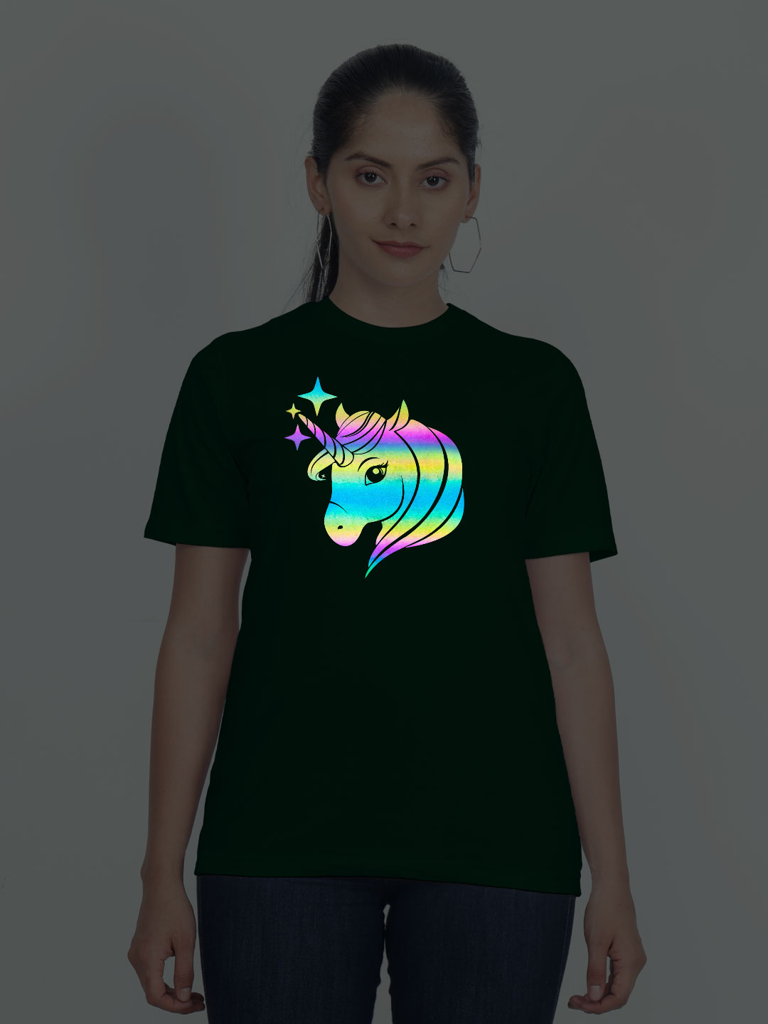 Bgreen Cotton Unicorn Rainbow Women T-shirt