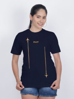 Nblue Cotton Pilot Gold Printed Printed Women T-shirt