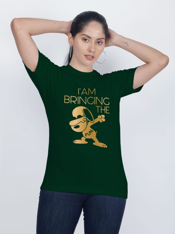 Bgreen Cotton Bringing the fun Gold Printed Printed Women T-shirt