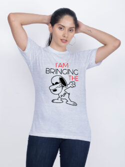 Grey Cotton Bringing the fun Women T-shirt