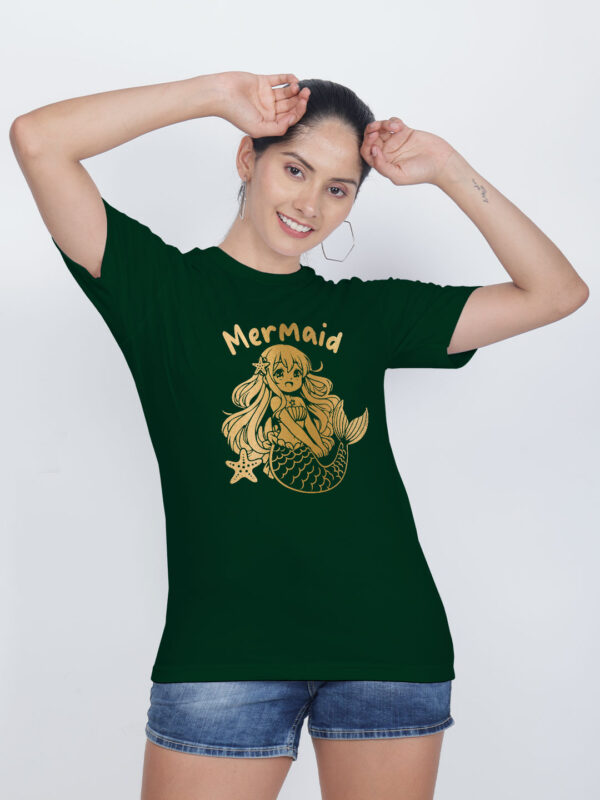 Bgreen Cotton Mermaid Anime Gold Printed Printed Women T-shirt