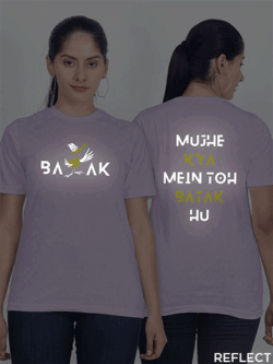 Lavender Cotton Mujhe Kya Mai to Batak Hun Reflective Women T-shirt