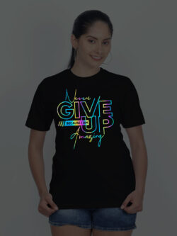 Black Cotton Never Give up Rainbow Reflective Women T-shirt