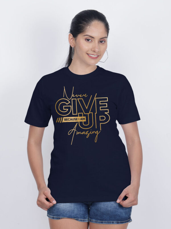 Nblue Cotton Never Give up Gold Printed Printed Women T-shirt
