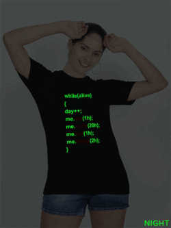 Black Cotton Eat Sleep Glow in Dark Women T-shirt