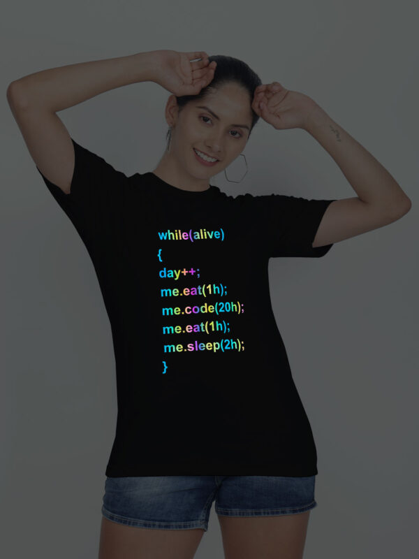 Black Cotton Eat Sleep Rainbow Reflective Women T-shirt
