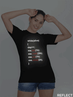 Black Cotton Eat Sleep Reflective Women T-shirt