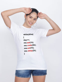 White Cotton Eat Sleep Women T-shirt