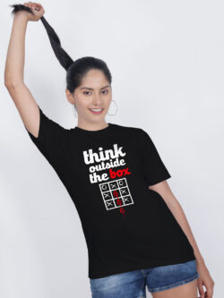 Black Cotton Think Out Side the Box Women T-shirt
