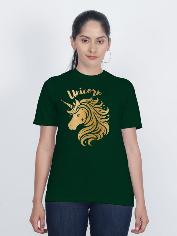 Bgreen Cotton Unicorn Gold Printed Printed Women T-shirt