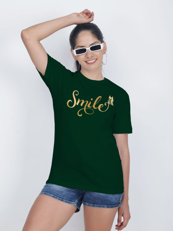 Bgreen Cotton Smile Butterfly Gold Printed Printed Women T-shirt
