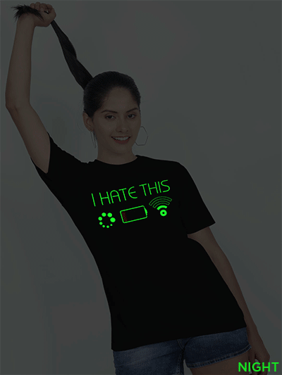 Black Cotton I Hate This Glow in Dark Women T-shirt
