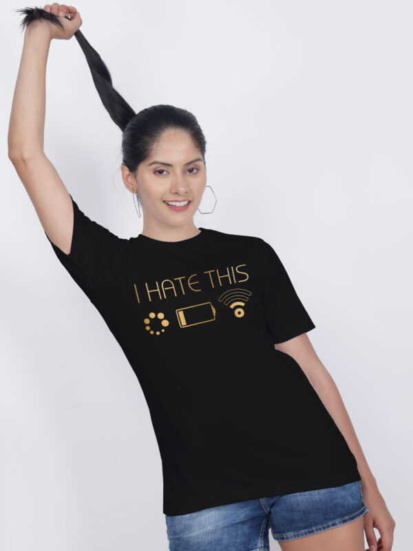 Black Cotton I Hate This Gold Printed Printed Women T-shirt