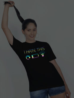 Black Cotton I Hate This Rainbow Reflective Women T-shirt