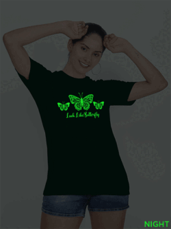 Bgreen Cotton Look Like Butterfly Glow in Dark Women T-shirt