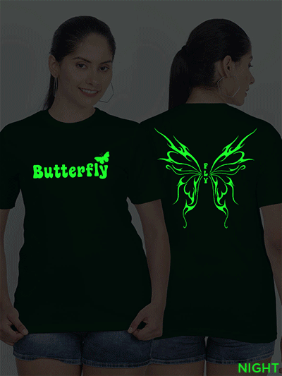 Bgreen Cotton Butterfly Wings Glow in Dark Women T-shirt