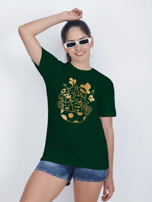 Bgreen Cotton Cute Halloween Gold Printed Printed Women T-shirt