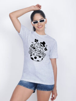 Grey Cotton Cute Halloween Women T-shirt