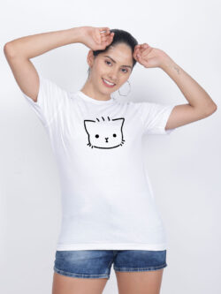White Cotton Cute Kitty Women T-shirt