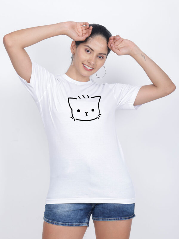 White Cotton Cute Kitty Women T-shirt