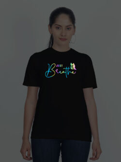 Black Cotton Just Breath Butterfly Rainbow Reflective Women T-shirt