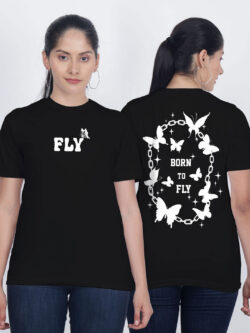 Black Cotton Born to Fly Women T-shirt