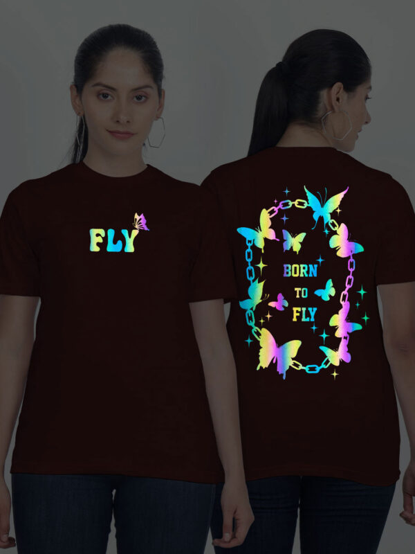 Maroon Cotton Born to Fly Rainbow Women T-shirt