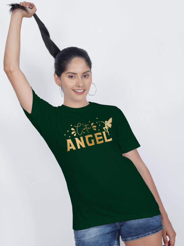 Bgreen Cotton Cute Angle Gold Printed Printed Women T-shirt
