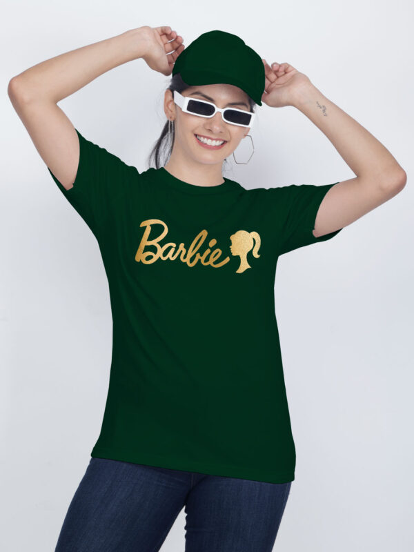 Bgreen Cotton Barbie Gold Printed Printed Women T-shirt