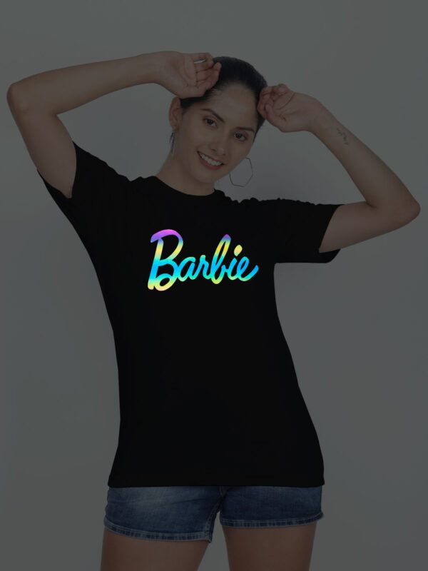 Black Cotton Barbie Rainbow Women T-shirt