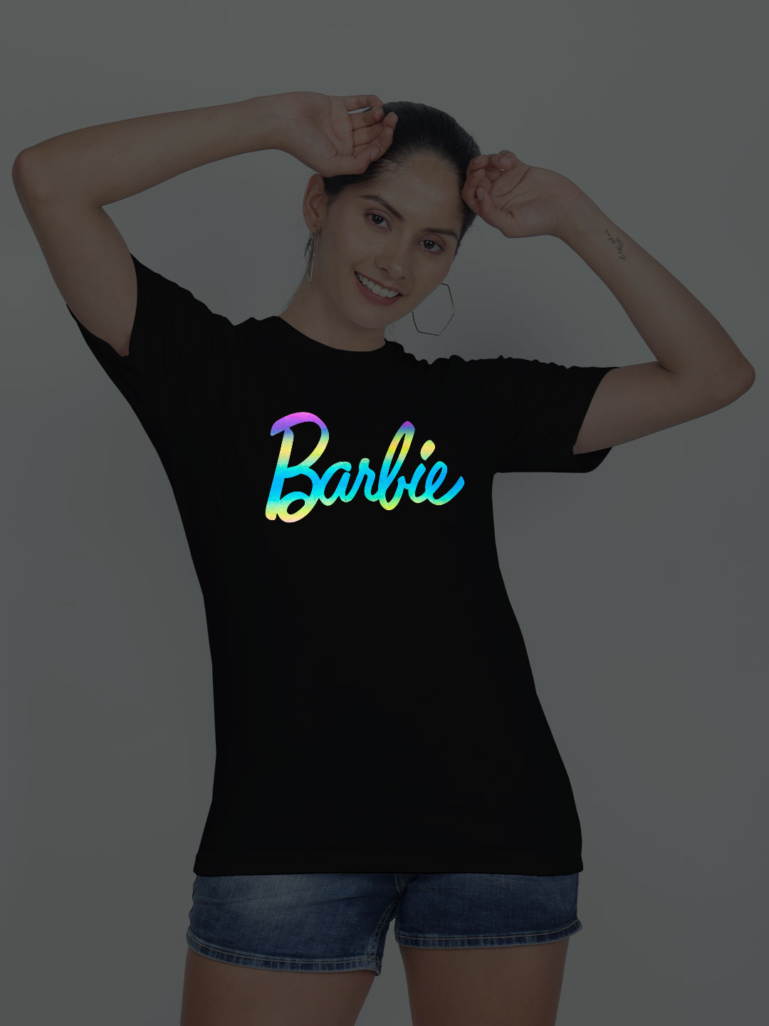 Black Cotton Barbie Rainbow Women T-shirt