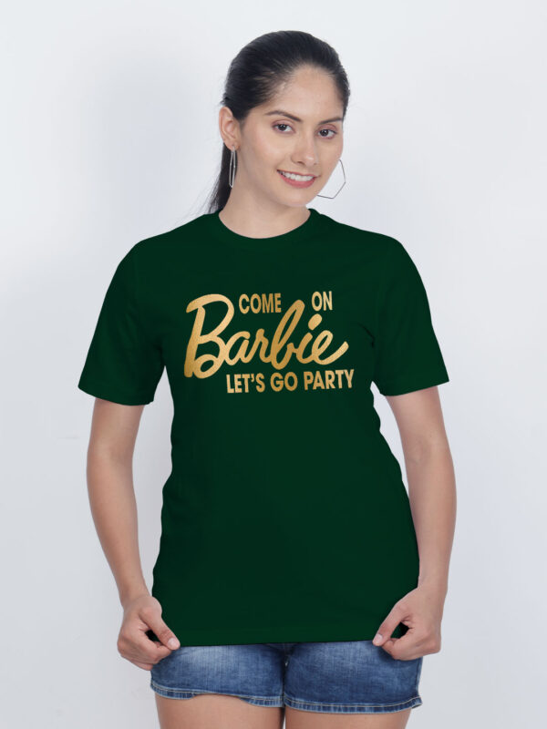 Bgreen Cotton Come on Barbie Gold Printed Printed Women T-shirt