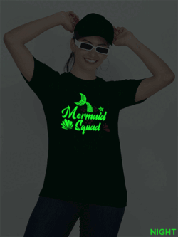 Bgreen Cotton Mermaid Squad Tail Glow in Dark Women T-shirt