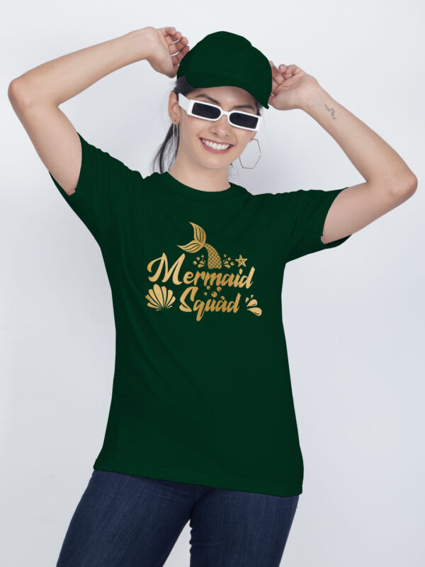 Bgreen Cotton Mermaid Squad Tail Gold Printed Printed Women T-shirt