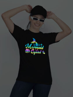 Black Cotton Mermaid Squad Tail Rainbow Women T-shirt