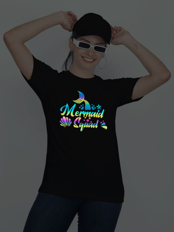 Black Cotton Mermaid Squad Tail Rainbow Women T-shirt