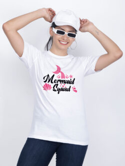 White Cotton Mermaid Squad Tail Women T-shirt