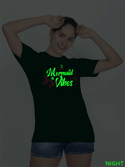 Bgreen Cotton Mermaid Vibes Glow in Dark Women T-shirt