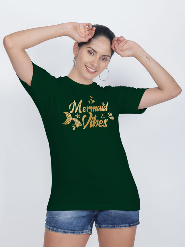 Bgreen Cotton Mermaid Vibes Gold Printed Printed Women T-shirt