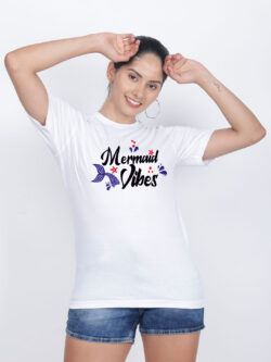 White Cotton Mermaid Vibes Women T-shirt