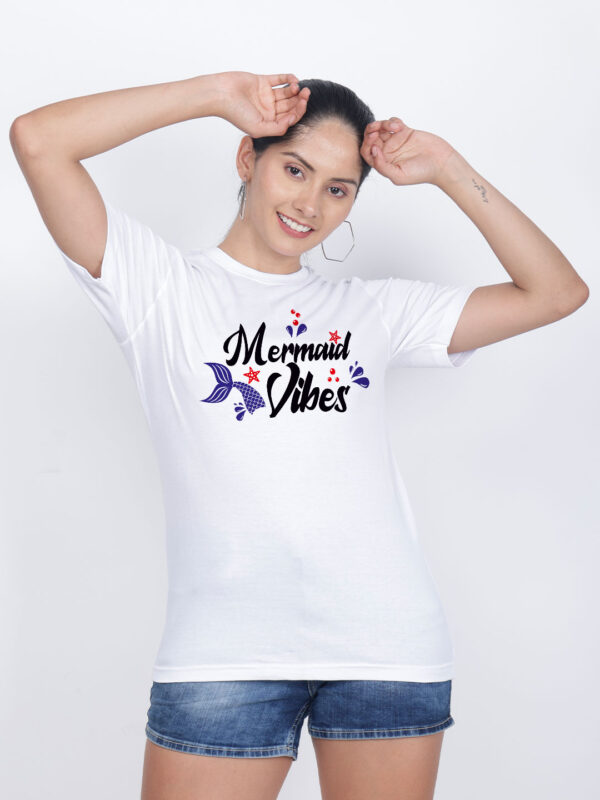White Cotton Mermaid Vibes Women T-shirt