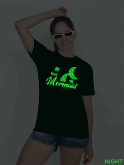 Bgreen Cotton Real Mermaid Glow in Dark Women T-shirt