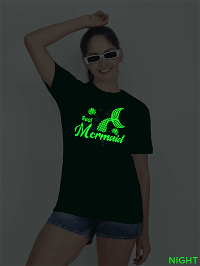 Bgreen Cotton Real Mermaid Glow in Dark Women T-shirt