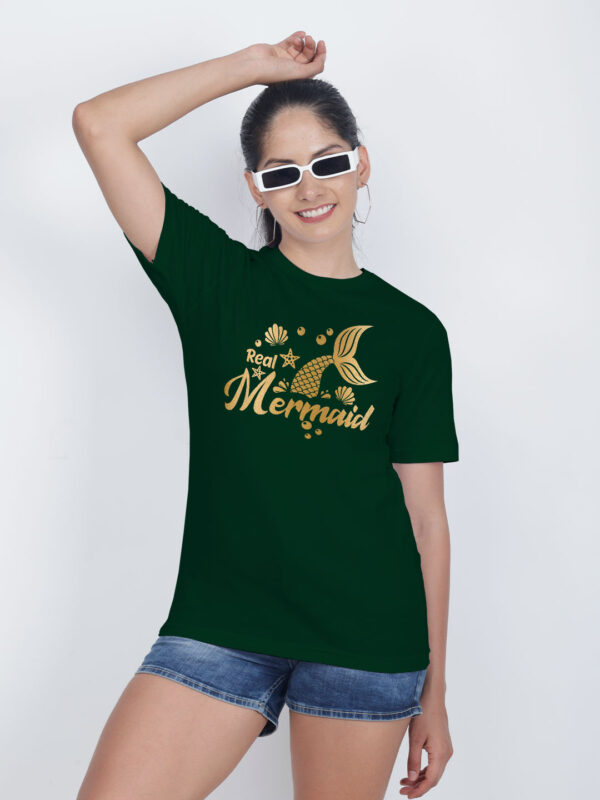 Bgreen Cotton Real Mermaid Gold Printed Printed Women T-shirt