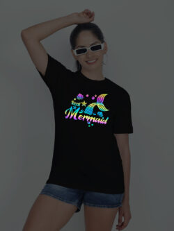 Black Cotton Real Mermaid Rainbow Women T-shirt
